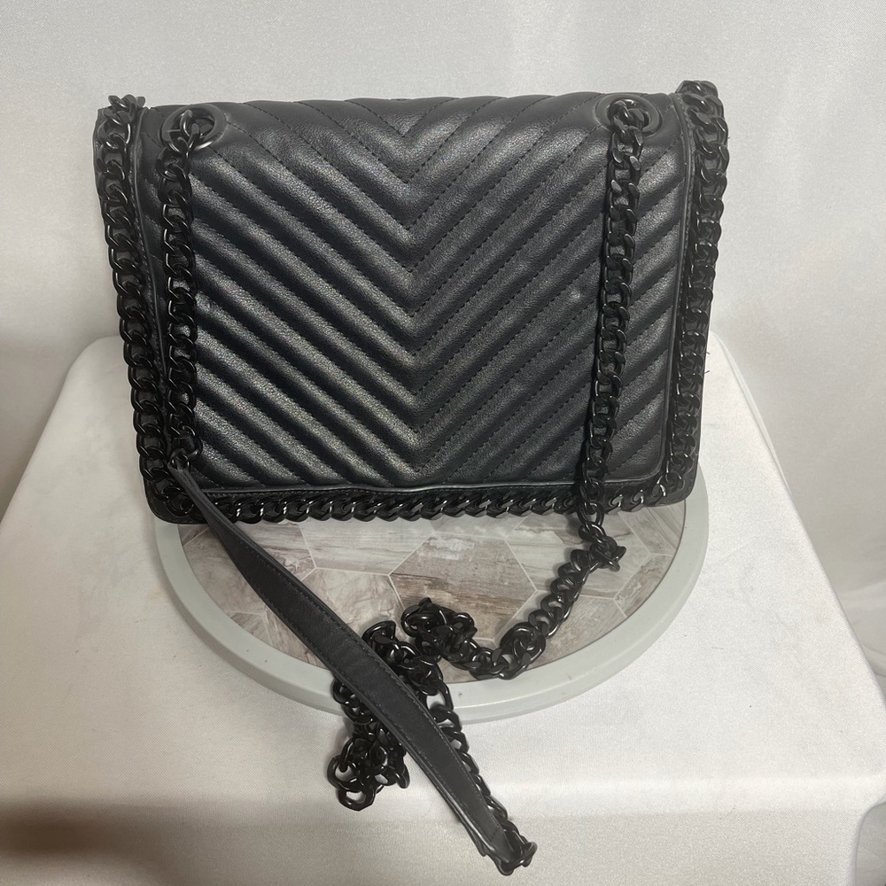 Aldo Black Quilted Chain Strap Shoulder Bag Flap Crossbody Purse Chic
